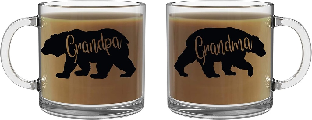 CBTwear Grandma Bear, Grandpa Bear Mugs - Grandparents Gift Set - 13oz Glass Coffee Mug Couples Sets - Funny His and Her Gifts - Husband and Wife Or Nana and Papa Anniversary Presents