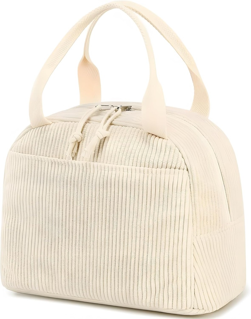 Corduroy Insulated Lunch Bag for Women – Cute Leakproof Reusable Lunch Tote, Small Cooler Bag with Large Capacity, Lightweight & Stylish Lunch Box for Work, Picnic, Travel (Corduroy beige)