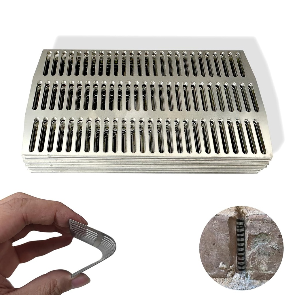 30PCS Stainless Steel Brick Weep Hole Covers for Brick Walls，5.5"x2.8" Fire Bricks Can Be Cut or Stacked to Fill Different Size Weep Holes.