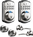Veise Fingerprint Door Lock with 2 Door Knobs and Veise Fingerprint Door Lock with 2 Door Levers - Satin Nickel