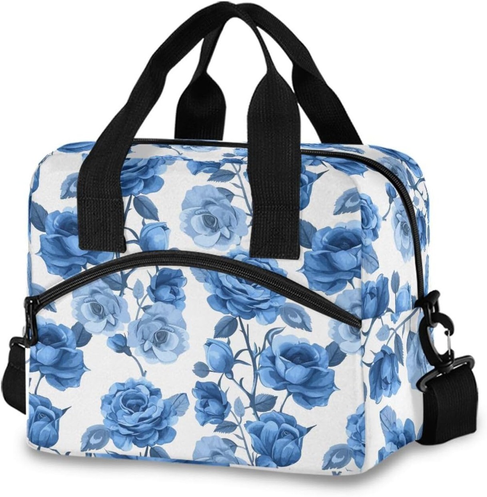 ALAZA Blue Rose Floral Flower Insulated Lunch Bag Box Reusable Cooler Bags with Shoulder Strap for Women Men Adult Kids, 19-Can (12.5L)