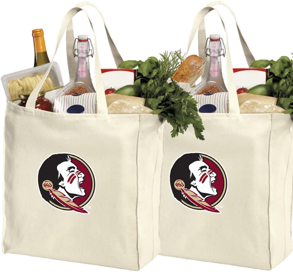 Broad Bay Reusable Florida State Shopping Bags or FSU Grocery Bag 2Pc SET NATURAL COTTON