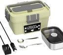 ​​Cordless Electric Lunch Box, Smart Timer Auto Heating Lunch Box with Large Capacity, 10000mAh Rechargeable Food Warmer for Work, Car, Home, Leakproof Bento Container for Adults & Men​（Light Green）