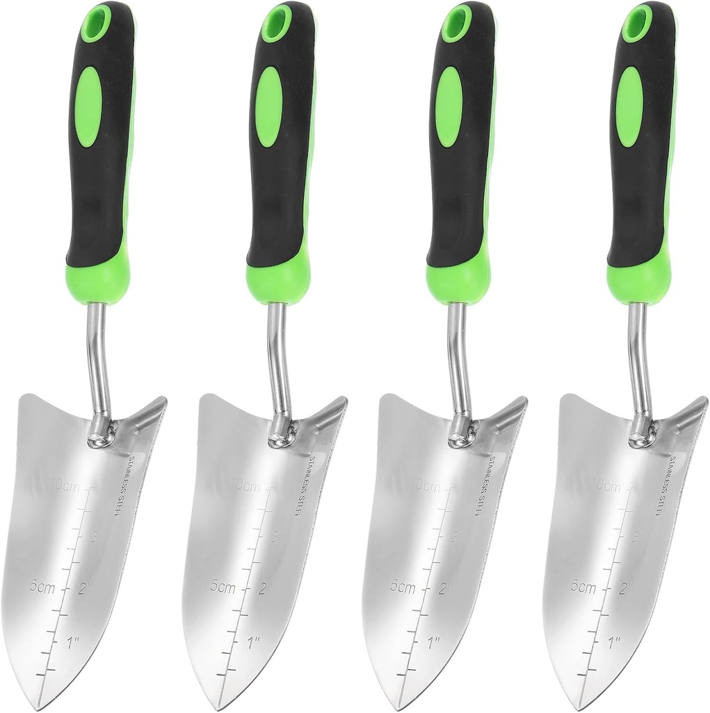 HARFINGTON 4pcs Garden Hand Shovel 12.6 x 2.56 Stainless Steel Depth Marks Planting Trowel with Handle Garden Tools for Gardening Weeding Transplanting