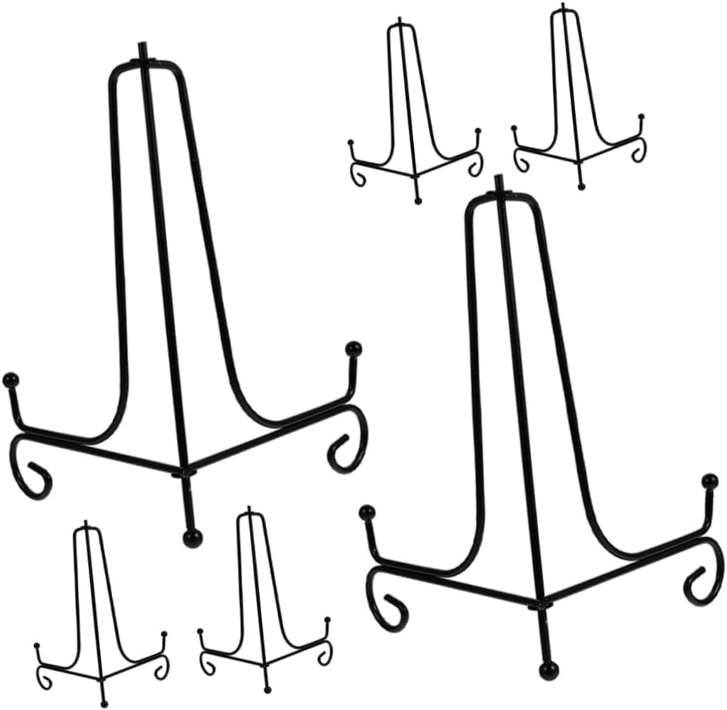 Amosfun 6Pcs Iron Plate Display Rack Sturdy Tea Cake Holder for Plates Photos Modern Design Iron Art Storage Stand Height for Organizing Dishware