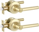 2 Pack Satin Brass Door Knobs, Gold Bathroom Door Handle Privacy Door Lever for Bedroom, Privacy Lever Bed/Bath Door Lockset