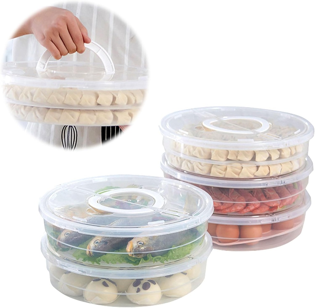 Upgrade 12inch Reusable Food Storage Container with Lid and Handle, 2 Compartments Pizza Slice Storage Box, Round Clear Pie Carrier Leftover Pizza Keeper for Cake Cheesecake Tortilla Pastry (1)