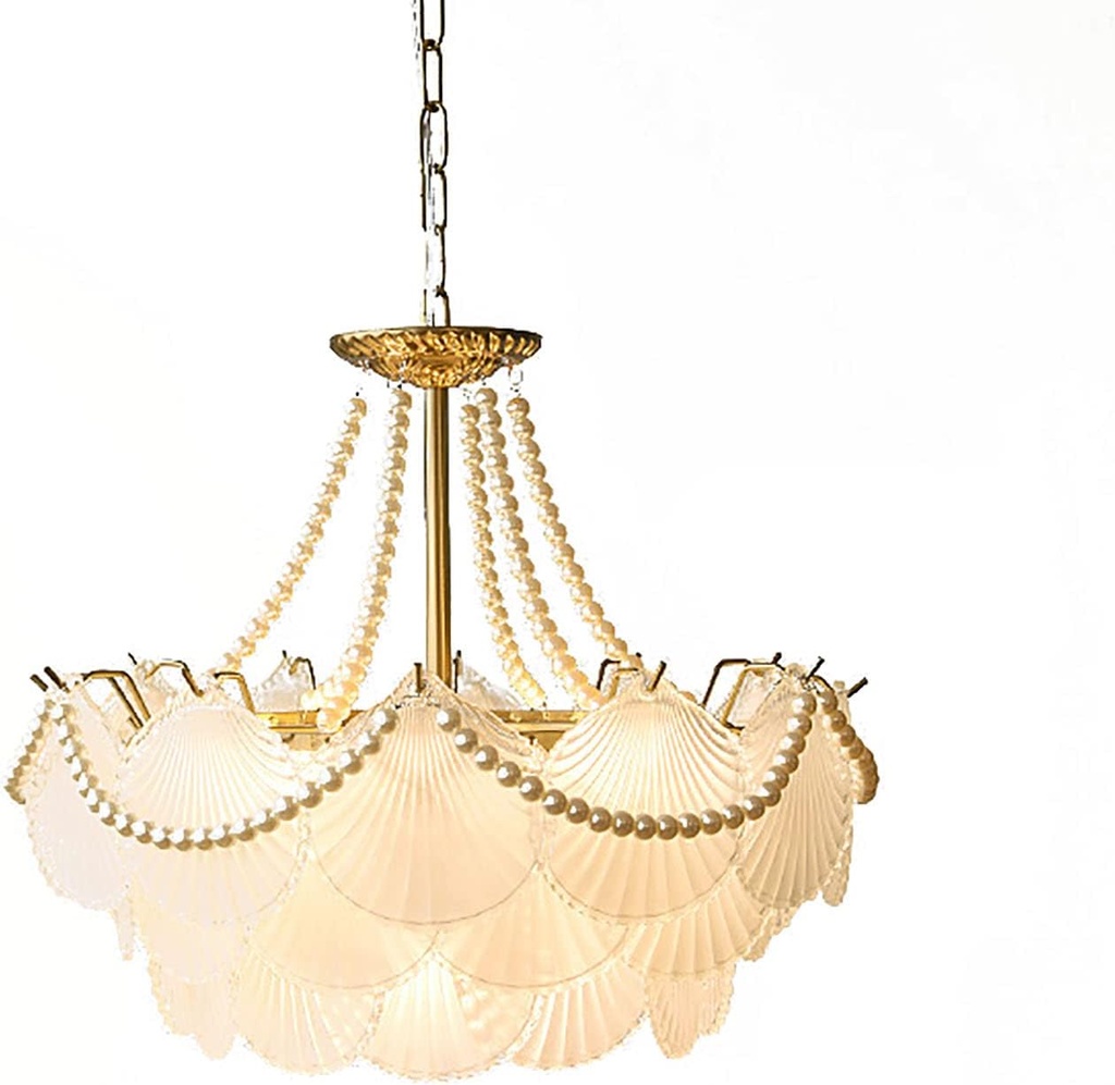 Modern Chandelier Ceiling Pendant Light Adjustable Height Pendant Light Golden Pearl Shell Large for Dining Room Bedroom-Golden 50 * 26cm