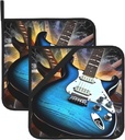 2Pcs Pot Holders with Pocket, Heat Resistant Hot Pad for Countertops, Oven Hot Pads Magic Electric Guitar Music Potholders for Kitchen Cooking Baking Trivet 8 inch Oven Potholders Hot Mat Pad