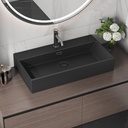 30" x 16" Bathroom Sink Vessel Rectangle, Eridanus Hang Wall Mount Sinks Floating Trough Countertop Vanity Washbasin, Ceramic Porcelain Modern Art Face Basin Bowl with Overflow, Matte Black