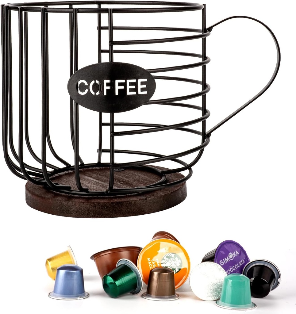 Stainless Steel Cup Coffee Basket pods holder Sturdy for Home or Office Kitchen Counter Organizer Espresso Capsule (Cup Shape Black)