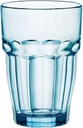 Bormioli Rocco Rock Bar 12.5 oz. Long Drink Stackable Tempered Beverage Glasses for Cold Drinks, Water, and Cocktails, Set of 6, Ice Blue