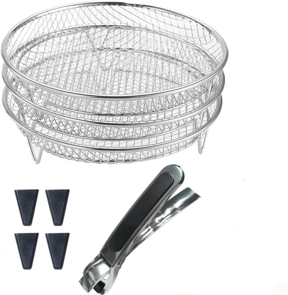 3 Pieces 8 Inch Air Fryer Racks, Universal Air Fryer Accessories, Baking Racks, Round Stackable Baking Racks, Food Grade Stainless Steel Kitchen Oven Air Fryer Racks