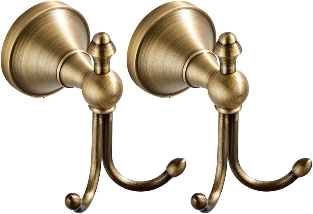 Antique Brass Towel Hook Vintage Coat Hook with Double Hooks Bronze Hand Towel Hook Bathroom Robe Hook Wall Mounted (Brushed Gold)