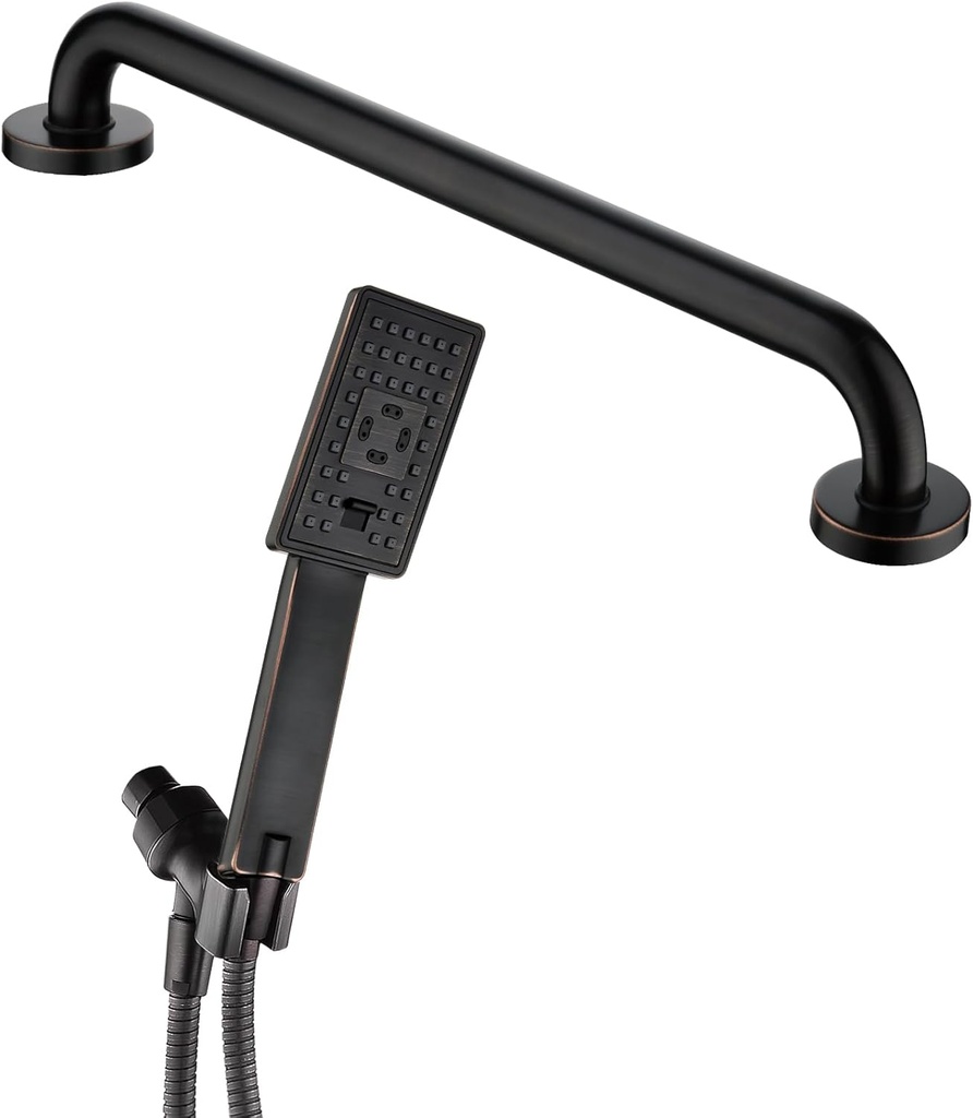 BRIGHT SHOWERS Handheld Shower Head Set High Pressure Hand Held Showerhead and Matching 24-Inch Stainless Steel Grab Bar for Showers and Bathtubs
