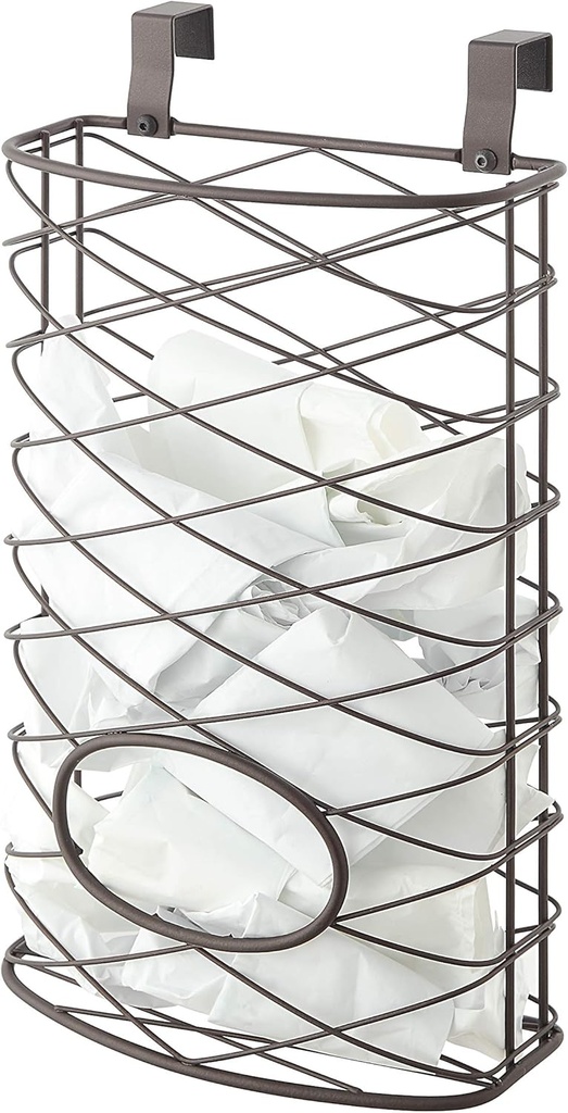 SunnyPoint Over Cabinet Kitchen Storage Organizer Holder or Basket - Hang Over Cabinet Doors in Kitchen/Pantry - Holds up to 50 Plastic Shopping Bags (BROWN)
