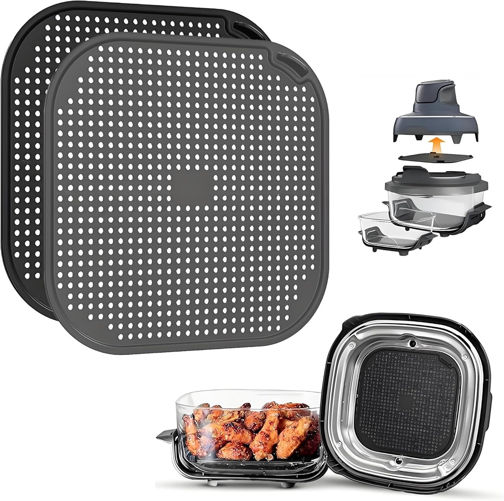 Silicone Splatter Shield for Ninja FN101 Air Fryer, Heat Resistant Silicone Splash Guard Mat for Ninja Crispi Air Fryer, Food-grade Air Fryer Accessories, 2 Pack (Black&Grey)