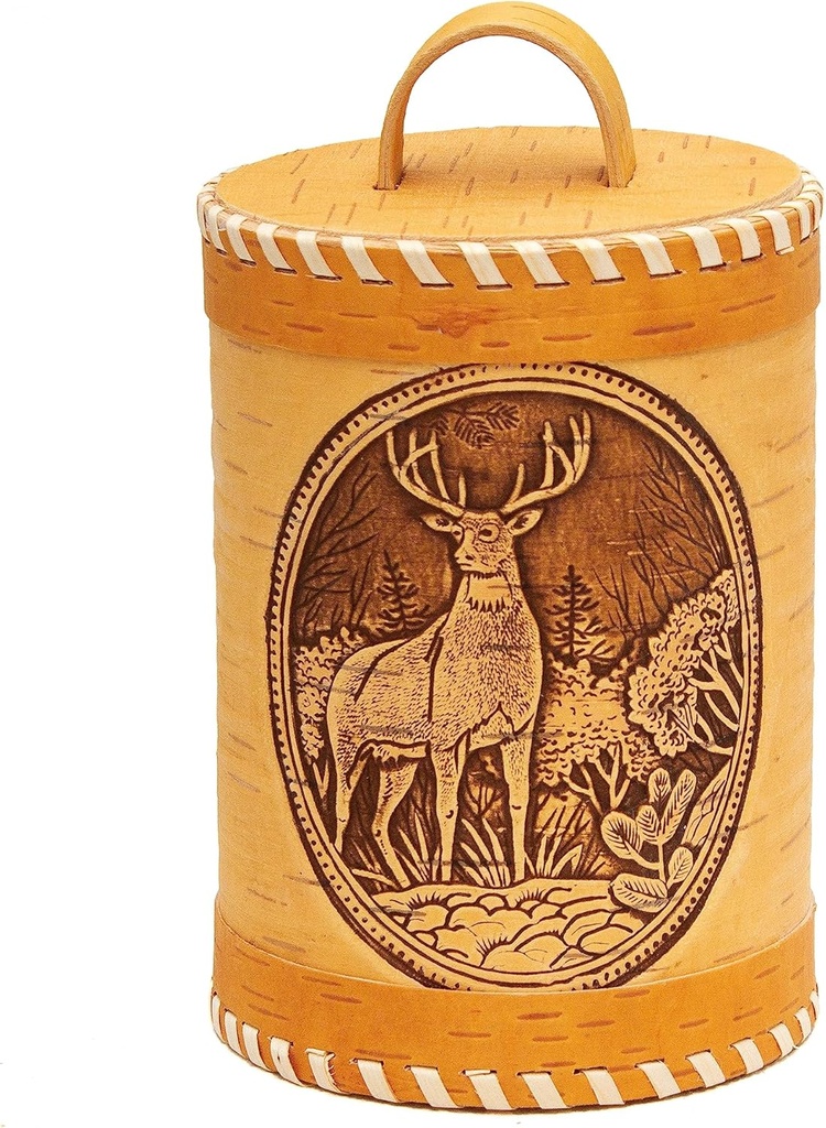 Birch Bark Food Storage Jar, Coffe and Tea Wooden Container, Decorative Jars with Wood Lid (Deer)