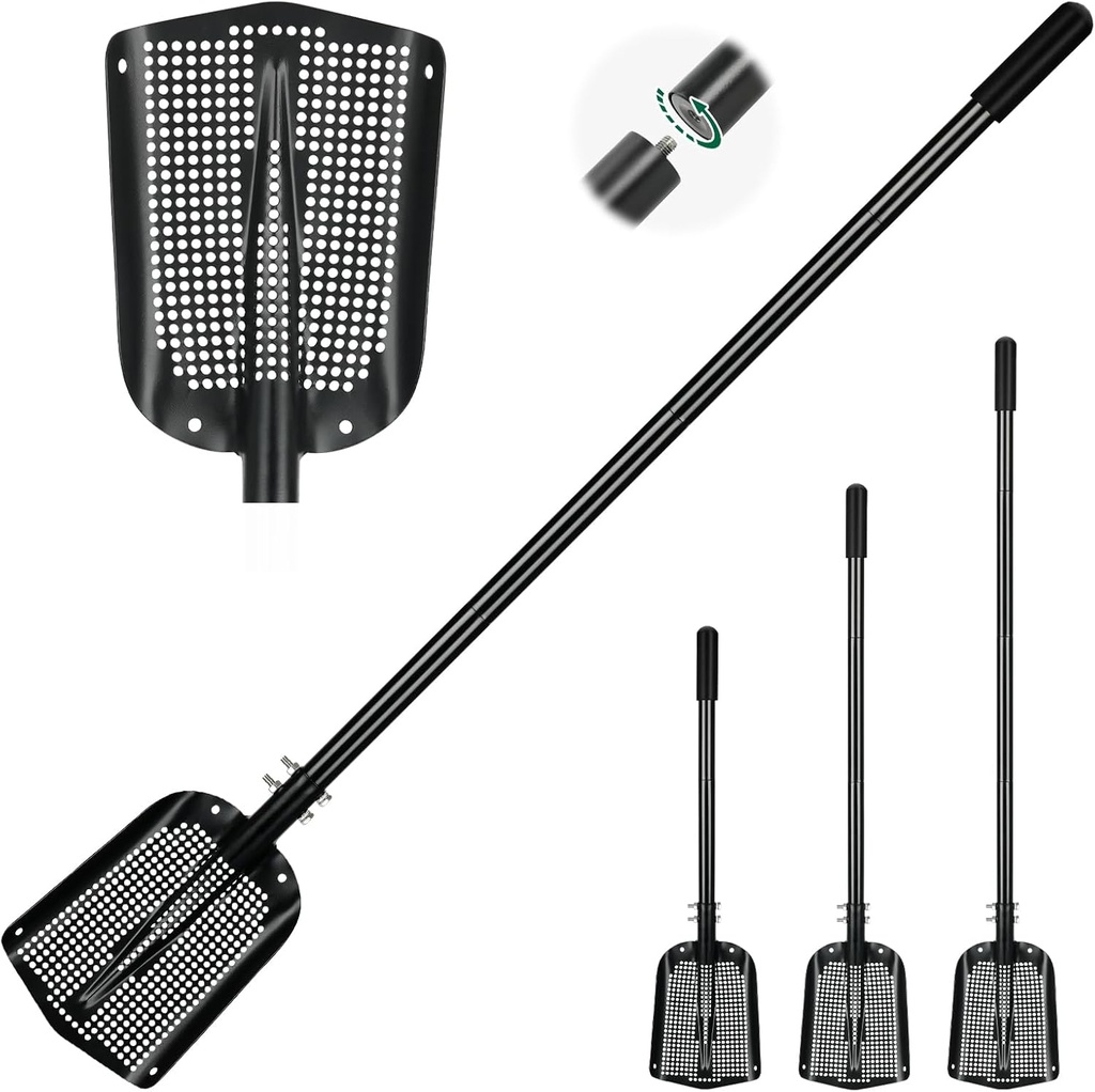 Tinnmao Sifting Shovel for Chicken Coop, Sand Sifter with Adjustable Length 33'' to 56'', 0.25'' Mesh Aluminum Head and Stainless Steel Handle, Metal Chicken Poop Scooper