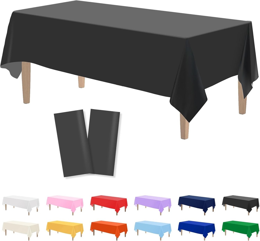 Kopokita 2PCS Black Plastic Tablecloths 54 x 108 Inch, Disposable Table Cloths Rectangle Party Table Covers