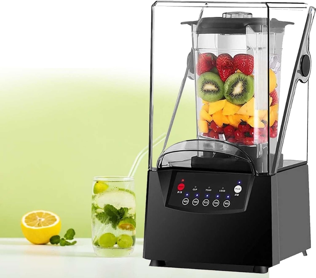 Professional 2000W Quiet Commercial Blender - 2L Large Capacity, 75dB Noise Reduction, with 5 Presets, Ice Crusher and Food Processor for Restaurants/Home Use