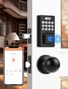 Keyless Entry Door Lock with Door Knobs, Fingerprint Entry Door Handleset, Electronic Digital Keypad Deadbolt with App, Auto Lock & One Touch Locking, Front Smart Door Handle Sets, Black