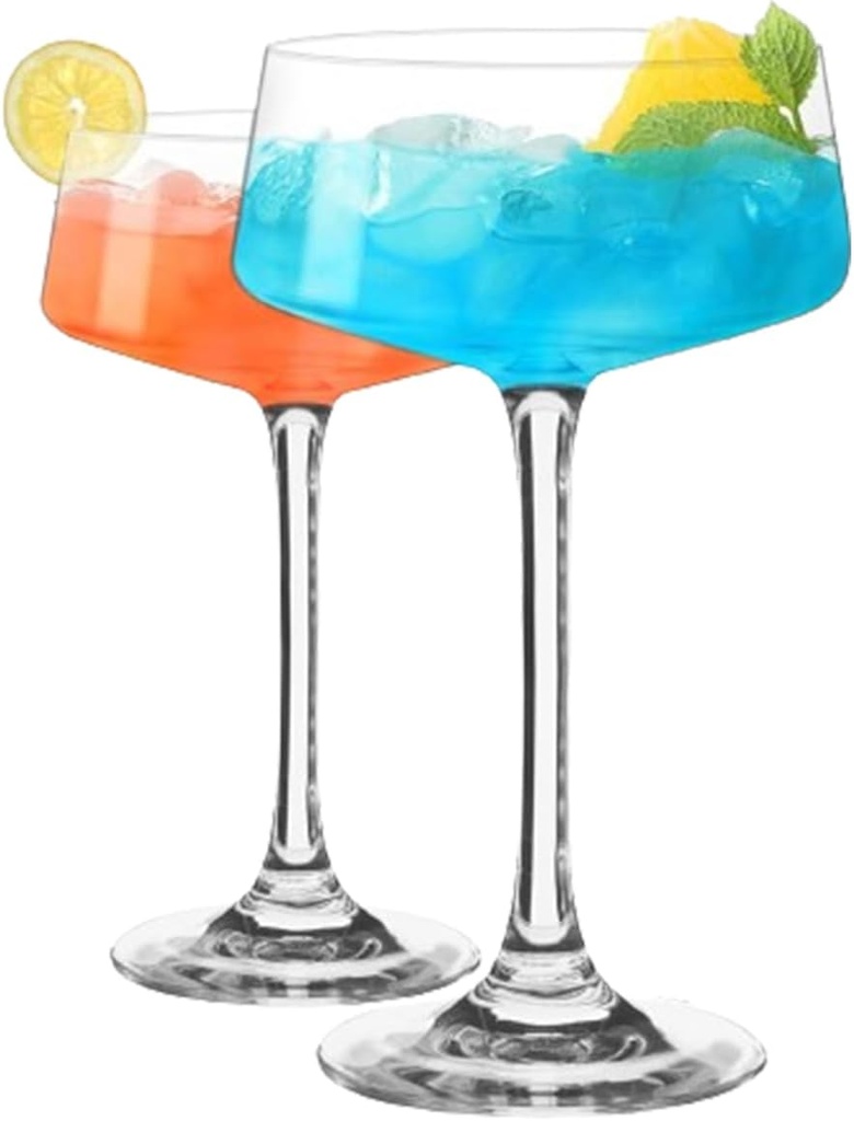 Handmade Crystal Martini Glasses Set of 2, 8oz Coupe Glasses - Ideal for Champagne, Margaritas, and Cocktails at Home or Bar (2 SET)