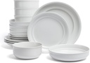 over&back Rim Dinnerware Set - Stoneware Dishes - Comes with 4 Dinner Plates, Salad Plates, Cereal Bowls, and Dinner Bowls - 16-Piece All-Occasion Place Settings - Serves Four - Semi-Matte White