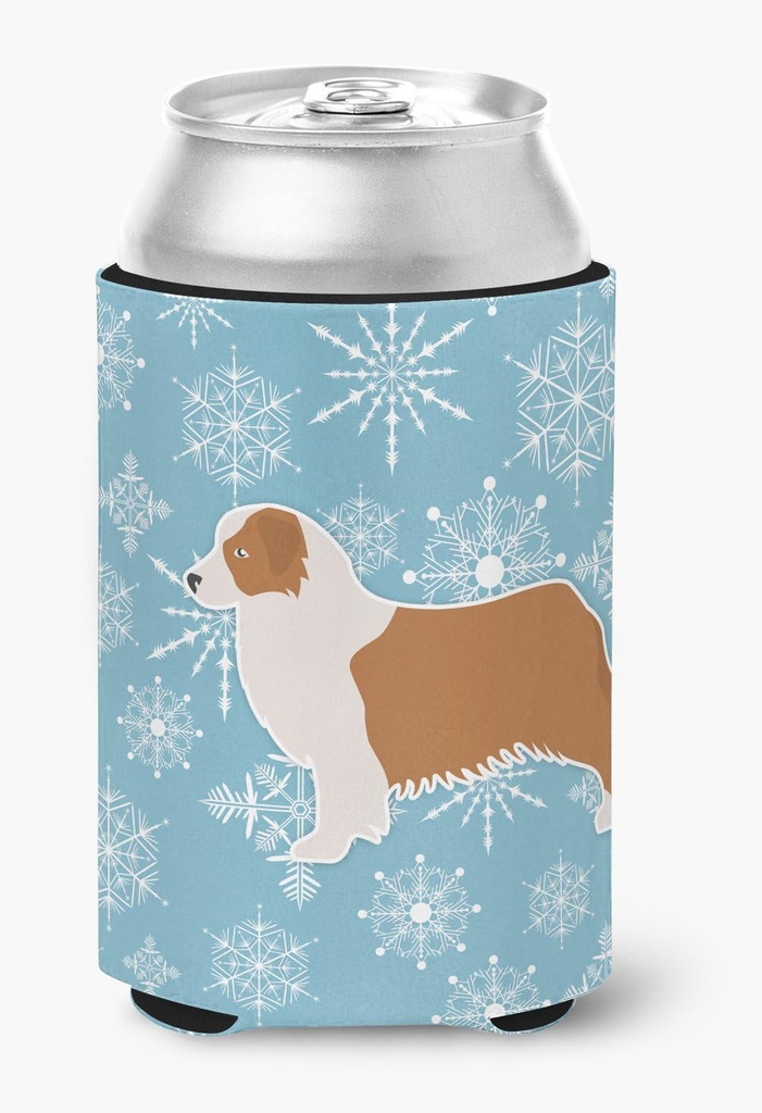 Caroline's Treasures BB3533CC Winter Snowflake Australian Shepherd Dog Can or Bottle Hugger Cooler Washable Drink Sleeve Collapsible Beverage Insulated Holder, Can Hugger, Multicolor