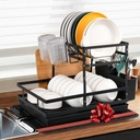 2 Tier Large Sink Dish Drying Rack Over The Kitchen Counter with Drainboard&Silicone Dish Drying Mat,Kitchen Large 2 Tier Stainless Steel Drying Rack with Dishes Drainer(Full Version)