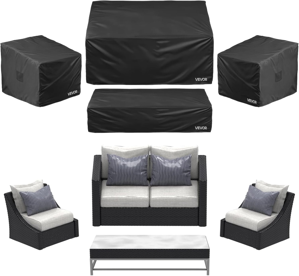 VEVOR Patio Furniture Cover 4-Piece Set, 420D Heavy Duty Waterproof Outdoor Dining Table and Chairs Cover Set, Lawn Patio Furniture Covers for Outdoor Sofa, Couch, Chairs, Coffee Table, Black