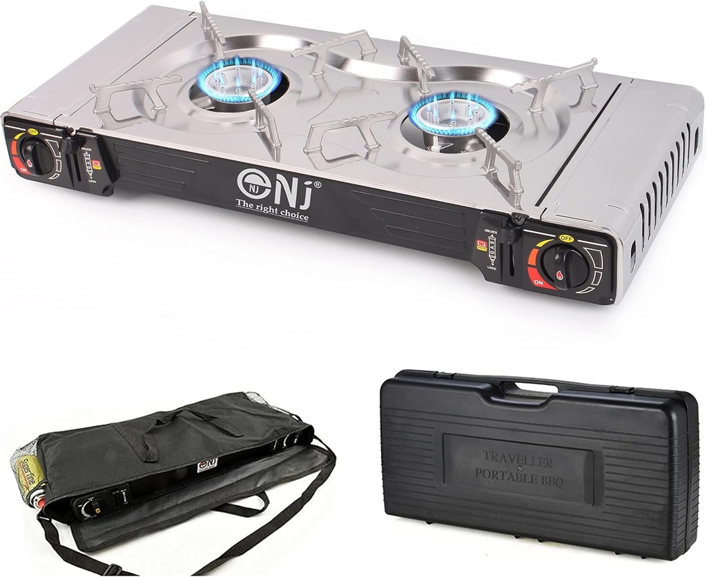 Double Burner Camping Stove - Portable Butane Gas Cooker with Case and Bag