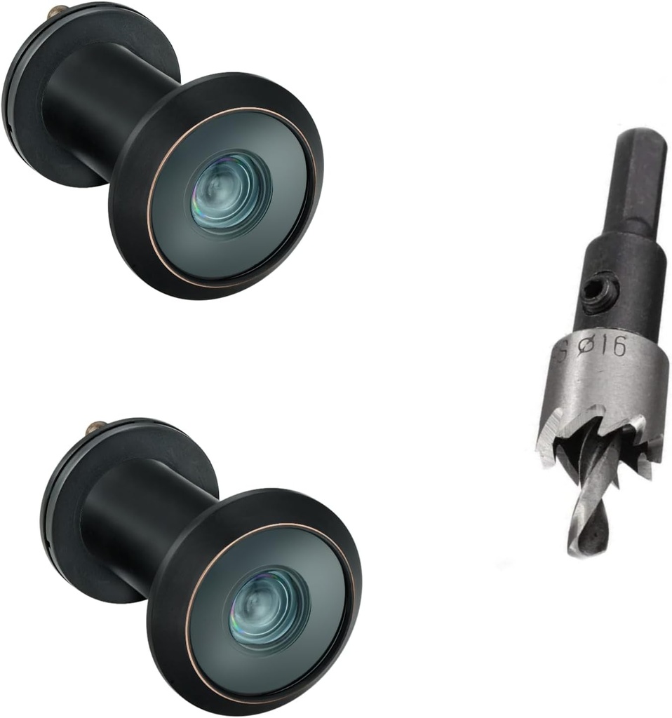 TOGU 2PCS of 220-degree Solid Brass Peep Holes for Door with 16mm Drill Bit, 0.63 inch Door Peephole with Privacy, Compatible with Door Thick from 1-3/8" to 2-1/6", Matte Black Finish