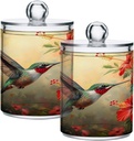 Acrylic Plastic Clear Jar with Lid, Hummingbird Red Flowers Airtight Storage Jar 2 Pack Kitchen Storage Containers for Cookie Snack Candy