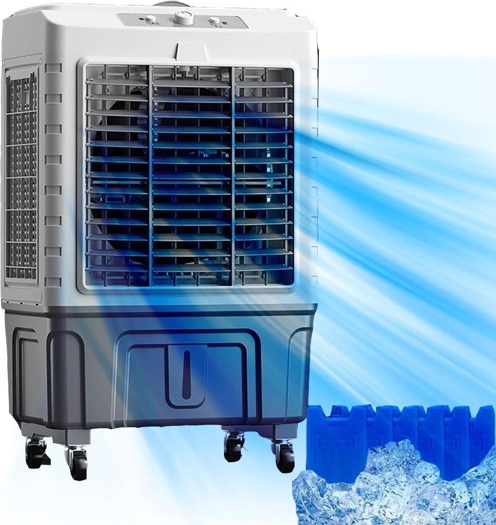 WOLWES Evaporative Air Cooler, 3 Speeds, 55L Water Tank, Air Supply Volume 6000m/h, White, Floor-standing, Oscillating Fan