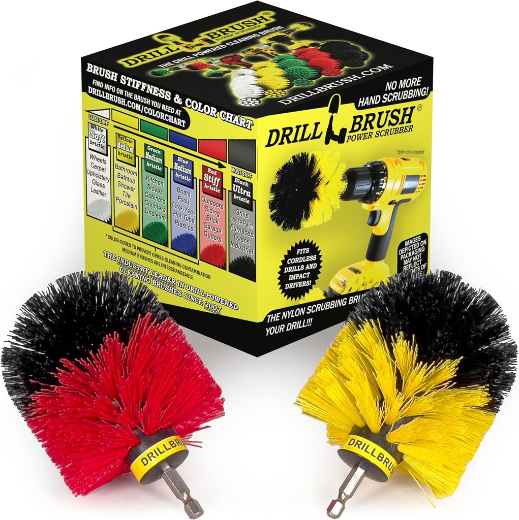 Spin Brush Cleaning Kit - Drill Brush - Concrete, Brick, Fireplace, Stone - Bird Bath - Garden Statuary - Bathroom Accessories - Soap Scum, Hard Water, Mineral, Calcium, Rust Stains and Discoloration
