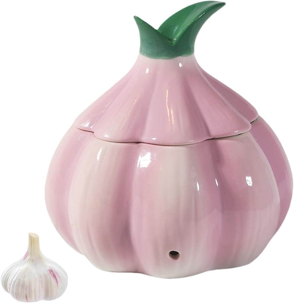 TOIVO Garlic Keeper for Counter，with Lid and Holes GarlicSaver,Garlic Holder Storage Container toKeep(purple)