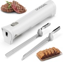 DUSSAL Cordless Electric Knife Rechargeable, Electric Carving Knife, 4 Stainless Steel Blades, Safety Lock Switch, Blade Release Buttons, Cutting Meats, Poultry, Bread, Cheese & More (White)