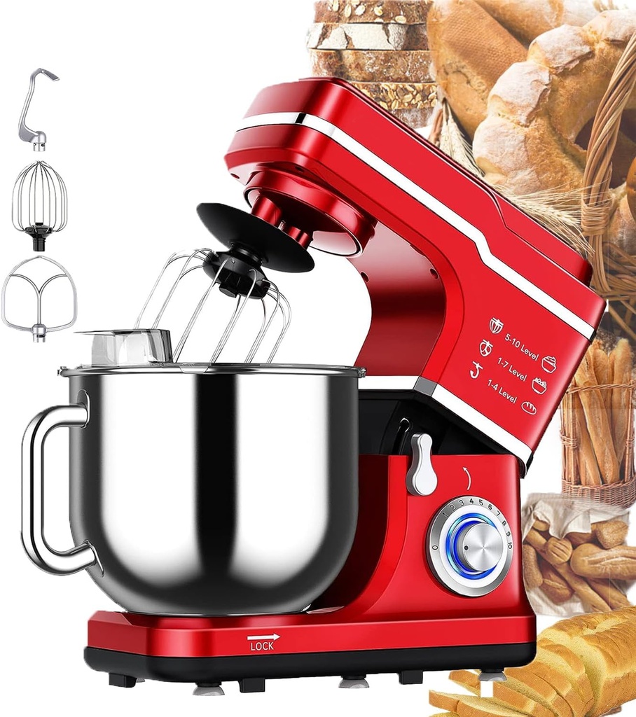 Stand Mixer 10-Speed Electric Kitchen Aid Mixer 7.5QT 660W Low Noise Anti-Shake, Stainless Steel Kitchen Mixers Tilt-Head Dough Mixer with Bowl and Stand, Blender ＆ Dough Hook ＆ Beater ＆ Spatter Cover