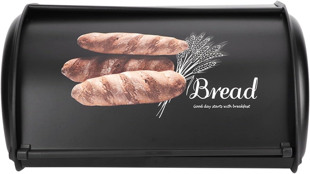 Stainless Steel Bread Box for Kitchen Countertop, Large Capacity Bread Storage Container, Bread Holder with Rolling Door, 13.4x9.1x5.7in (Black)