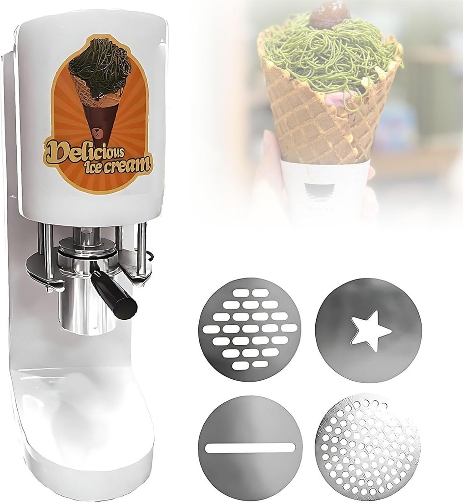 Ice Cream Machine, Ice Cream Noodle Maker, Ice Cream Forming Machine Spaghetti Gelato Maker Ice Cream Makers, 4 Interchangeable Molds, 420ml Hopper,White