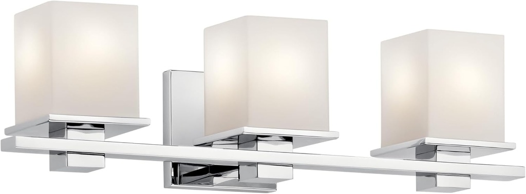 Kichler Tully 24" Vanity Light in Chrome, 3-Light Modern Bathroom Light with Satin Etched Cased Opal Glass, (24" W x 6.5" H), 45151CH