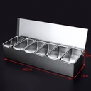6 Compartment Trays, Stainless Steel Detachable Topping Station with lid Pizza Ingredients Condiment Dispenser Reusable Ice Cooled Condiment Seasoning Container