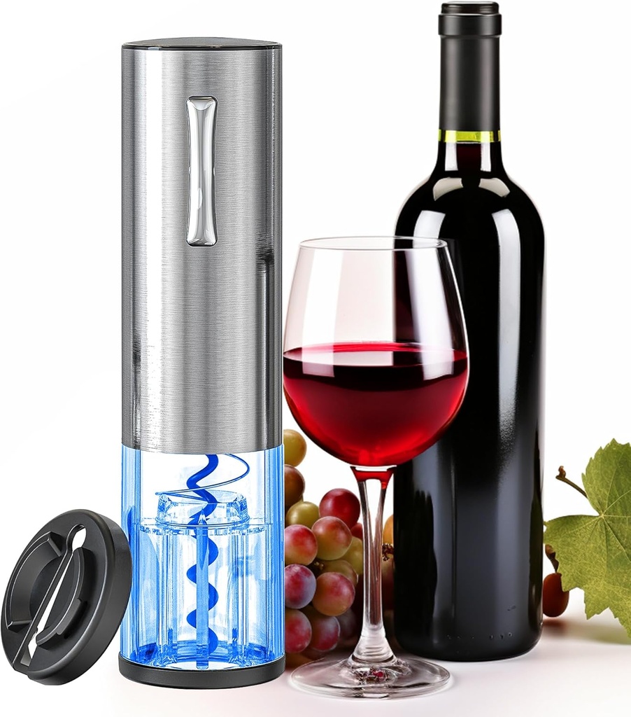 Electric Wine Opener, Rechargeable Automatic Wine Bottle Opener with Foil Cutter, Wine Stopper, LED Light, Type-C Charging Wine Corkscrew for Home Party Wedding, Stainless Steel
