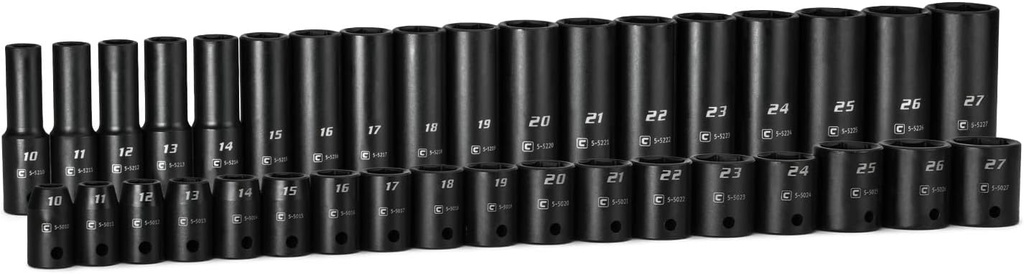 Capri Tools 1/2 in. Drive Shallow and Deep Impact Socket Set, Metric, 10 to 27 mm, 36-Piece