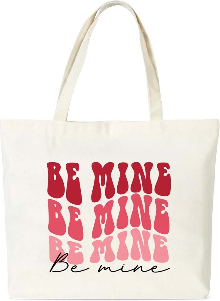 Valentines Canvas Tote Bag, Valentine's Gifts Tote Bags for Women Girlfriends Wife, Be Mine Reusable Cloth Cotton Bags for Travel Shopping Beach - N01