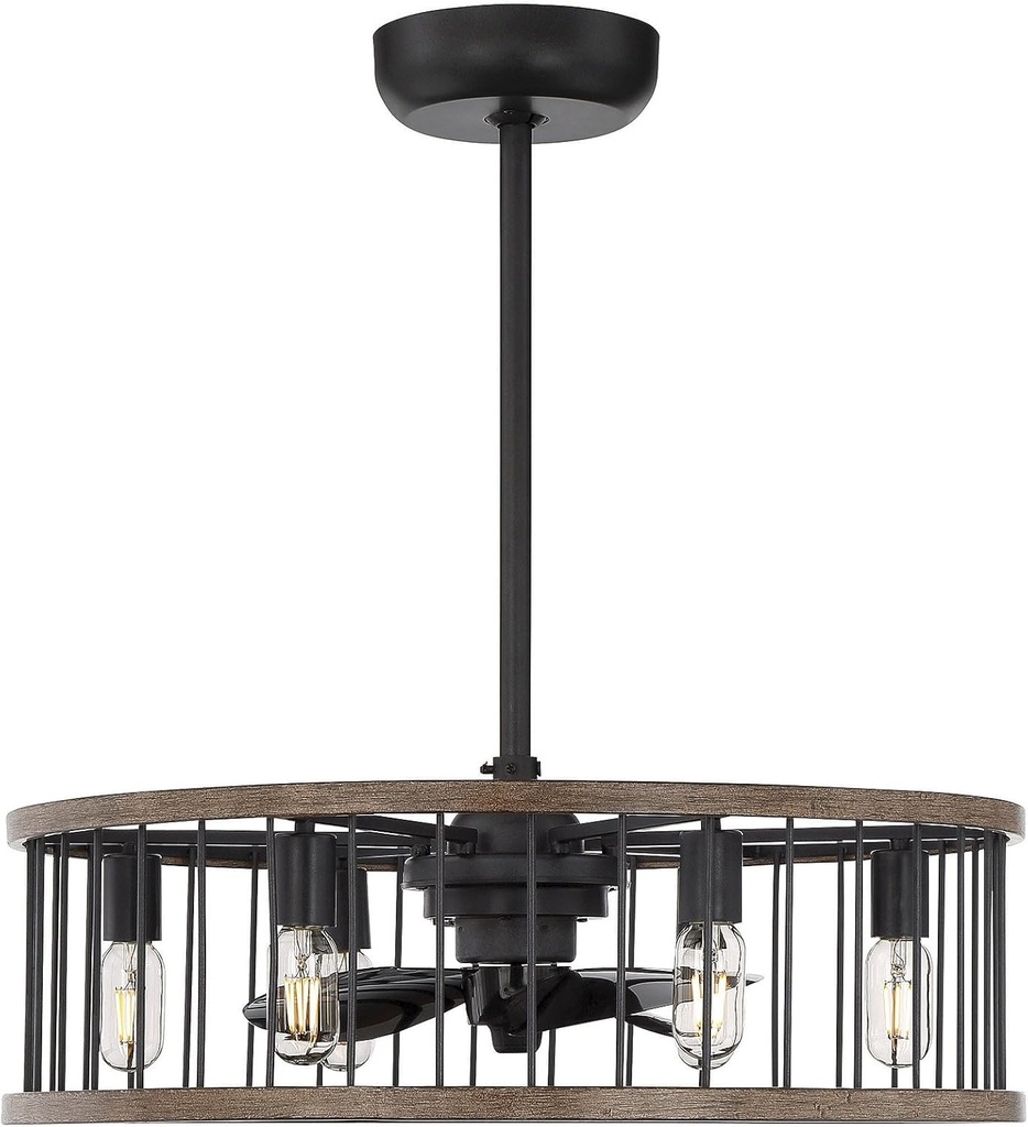 Savoy House 26-9472-FD-133 Kona Industrial Farmhouse 26" Drum Chandelier Ceiling Fan Fandelier with LED Light and Remote, 6-Light 36 Total Watts, Sapele