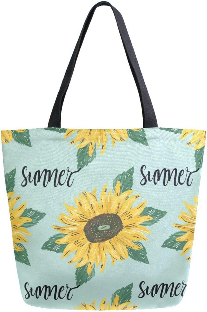 ALAZA Sunflower Canvas Tote Bag for Women Travel Work Shopping Grocery Top Handle Purses Large Totes Reusable Handbags Cotton Shoulder Bags