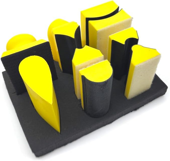 9 Piece Contoured Profile Hand Sanding Block Set with Assorted Convex & Concave Shapes for Sanding Moldings, Woodworking, Auto Body, Painting and Crafts