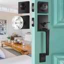 Black Front Door Handle and Single Cylinder Deadbolt Set, Front Door Lock Set with Glass Door Knobs
